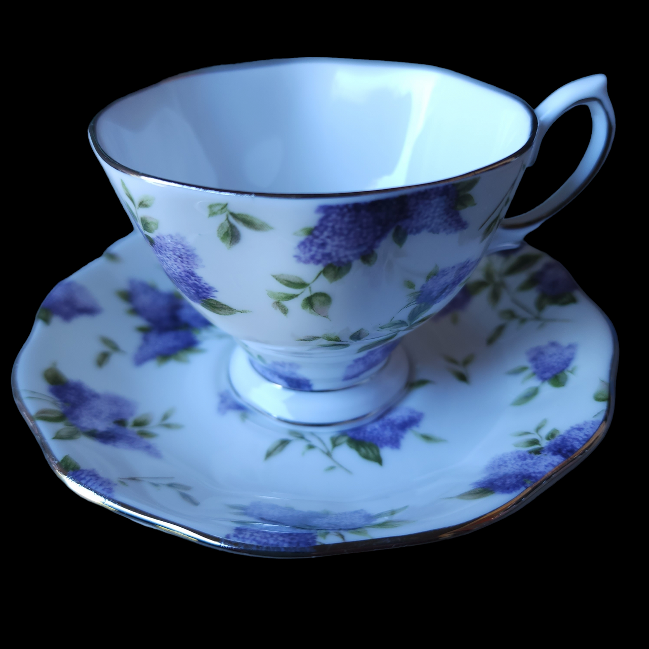 Royal Albert Lilac Lane Platinum Footed Cup & Saucer Set