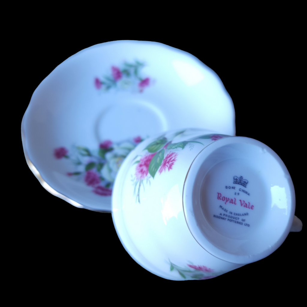 Royal Vale Bone China White Roses Teacup & Saucer Set