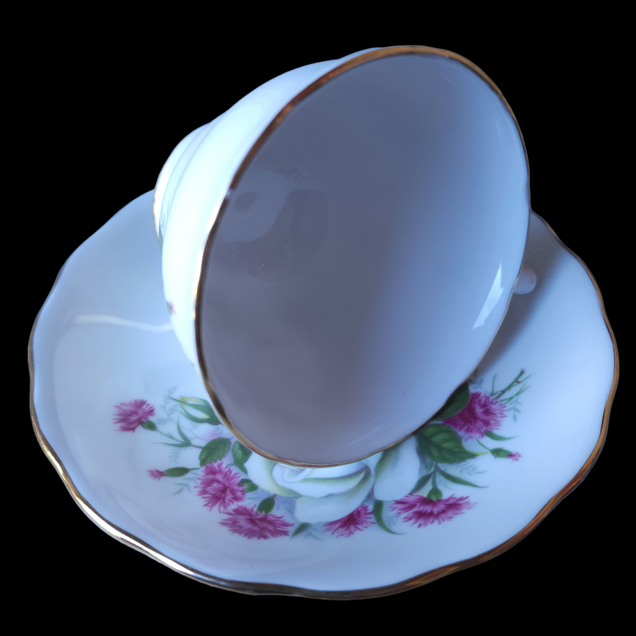 Royal Vale Bone China White Roses Teacup & Saucer Set