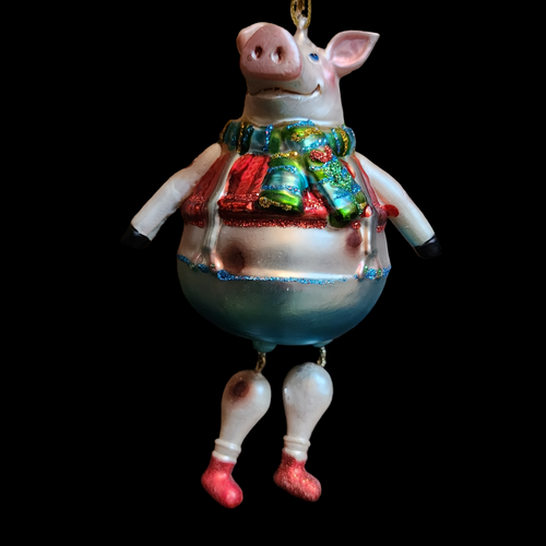 Vintage Holiday Blown Glass Piggy Christmas Tree Ornament