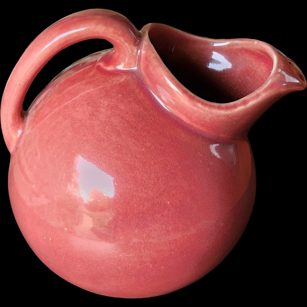80 Oz USA Pottery Harlequin Rose Pink Ball Jug with Ice Lip Homer Laughlin
