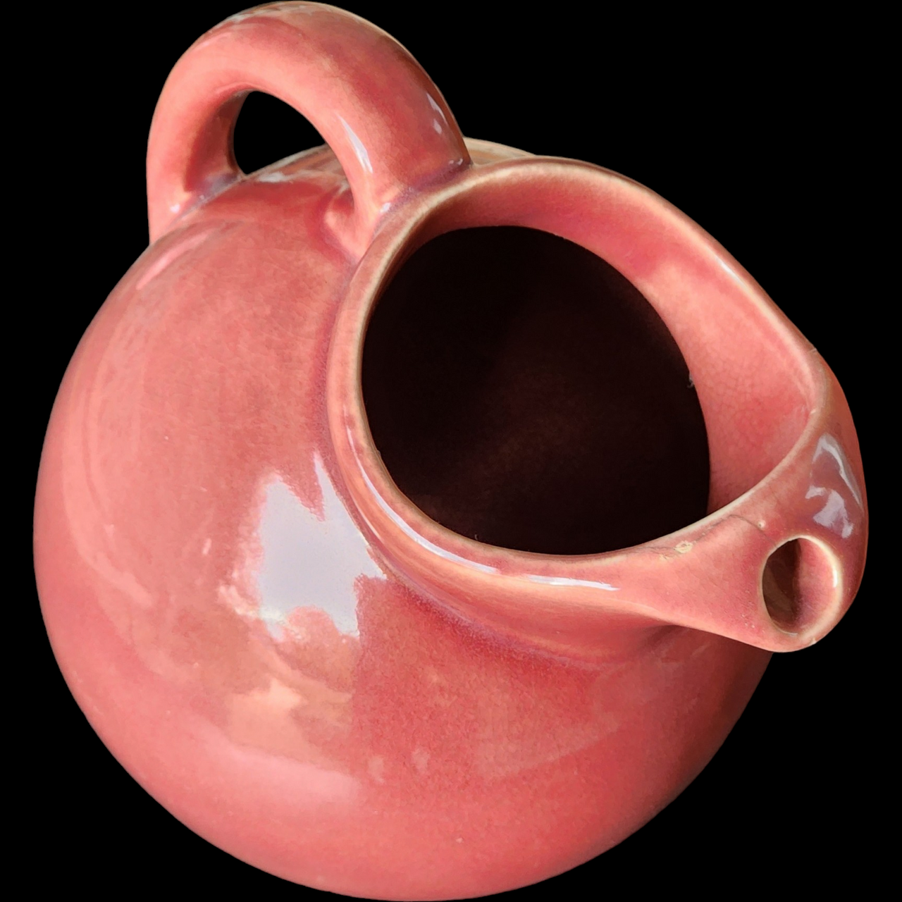 80 Oz USA Pottery Harlequin Rose Pink Ball Jug with Ice Lip Homer Laughlin