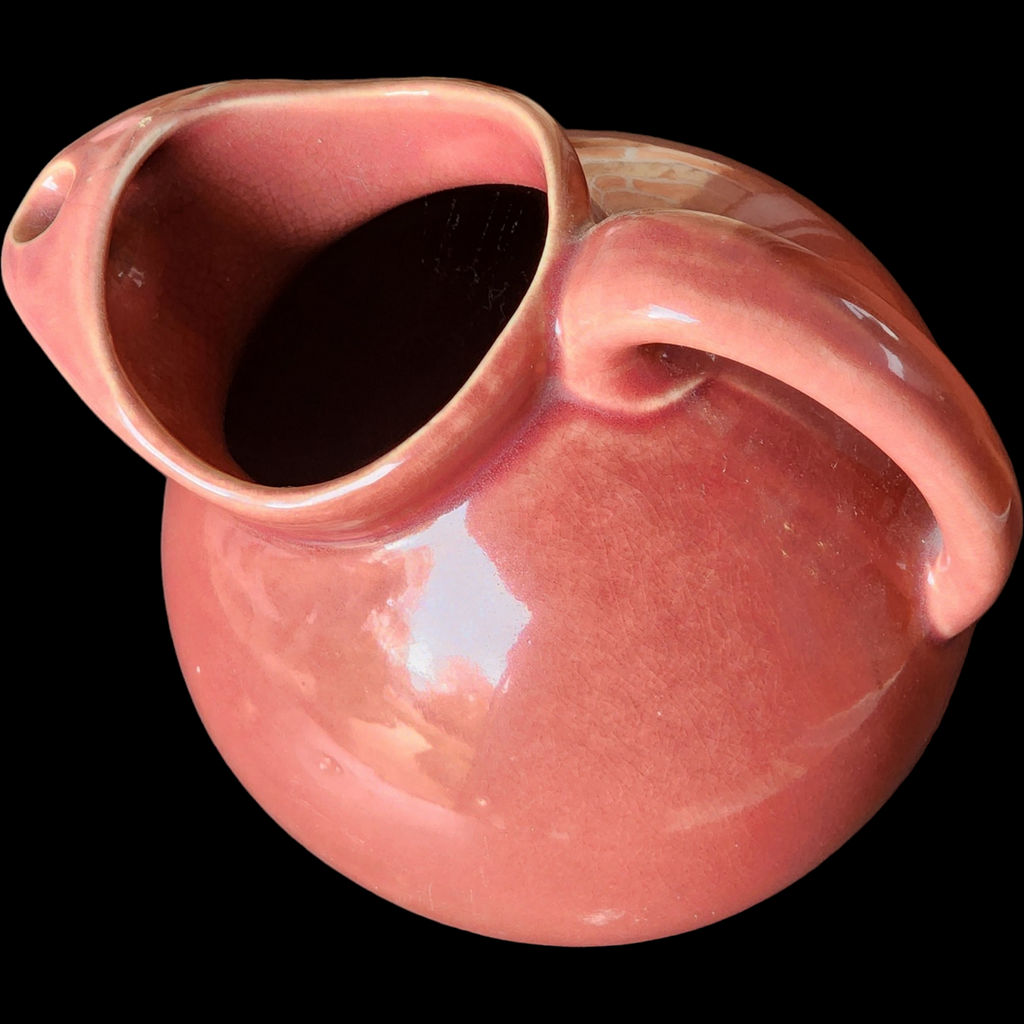 80 Oz USA Pottery Harlequin Rose Pink Ball Jug with Ice Lip Homer Laughlin