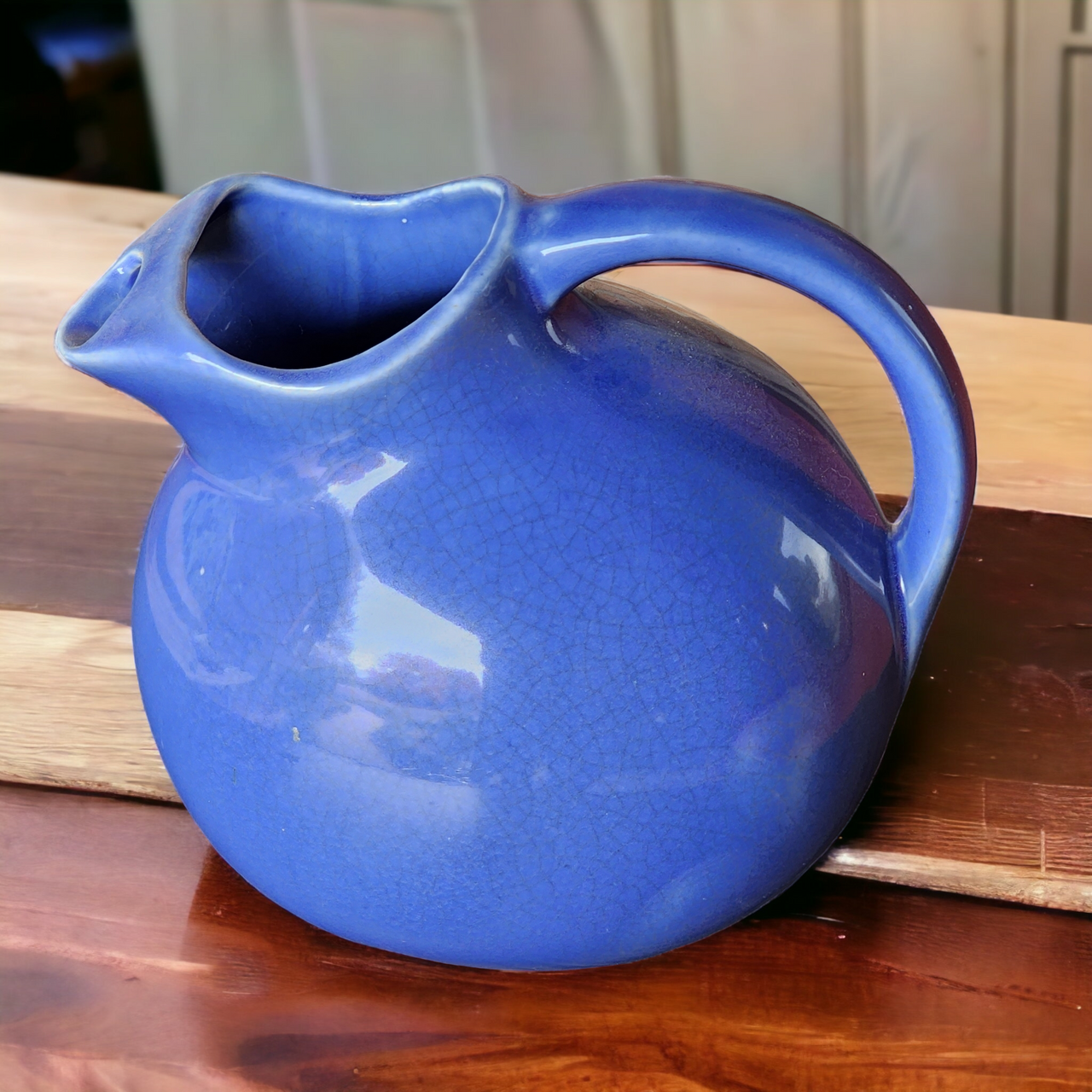 80 Oz USA Pottery Harlequin Mauve Blue Ball Jug with Ice Lip