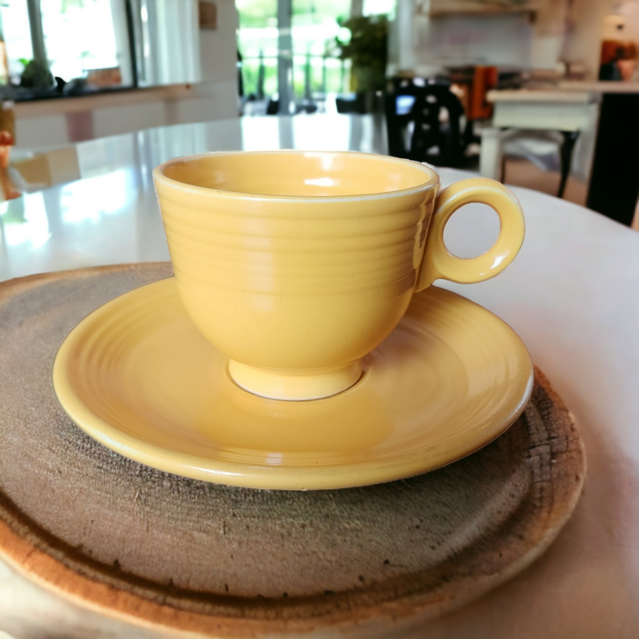 Homer Laughlin Fiesta Yellow Older Footed Cup & Saucer Set