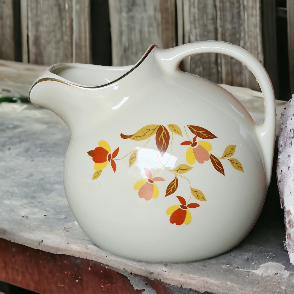 80 Oz Hall Autumn Leaf Orange Yellow Flowers Brown & Tan Leaves Ball Jug with Ice Lip