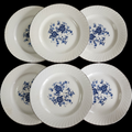 Wedgwood Royal Blue Floral Center Swirled Rim Dinner Plate Set of 6
