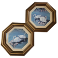 Homco Pictures Octagonal Gold Framed Matted Swan Family Set of 2