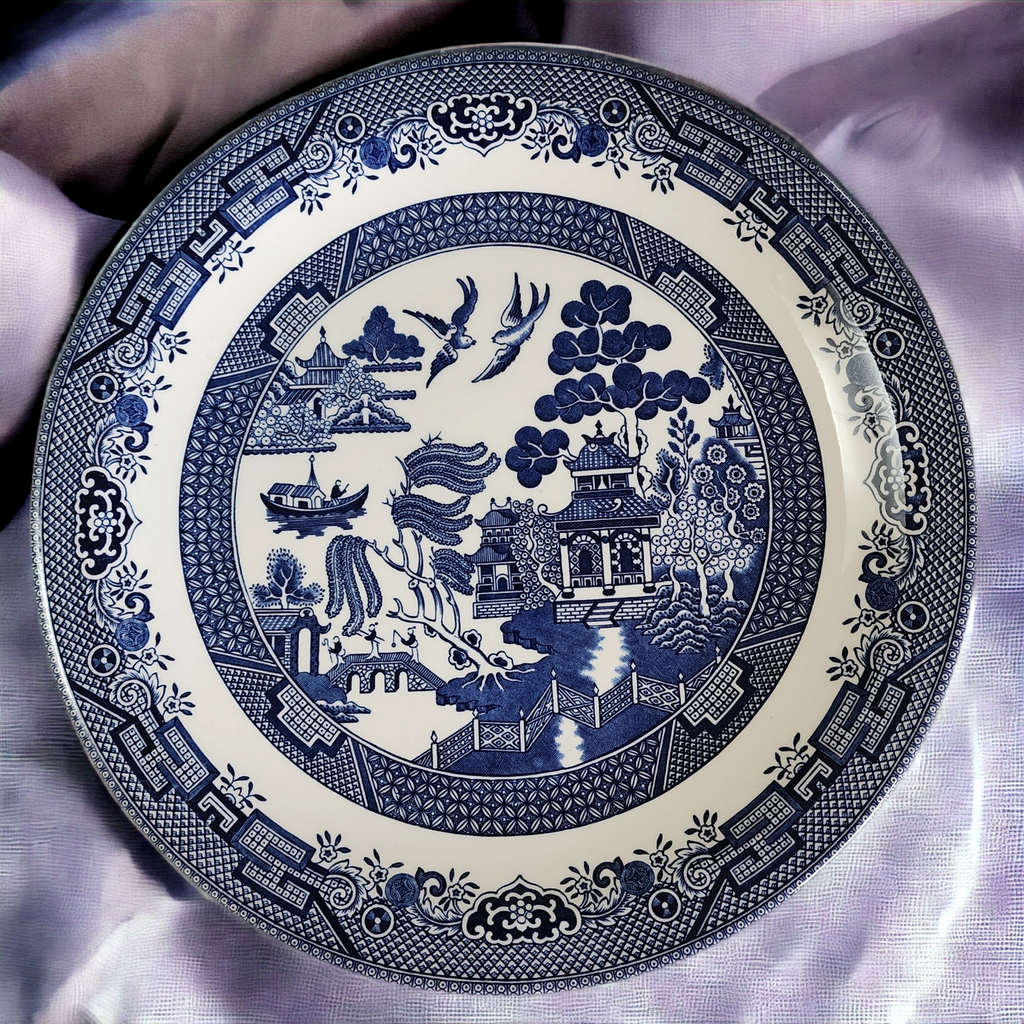 12" Churchill Willow Blue Georgian Shape Chop Plate Round Platter