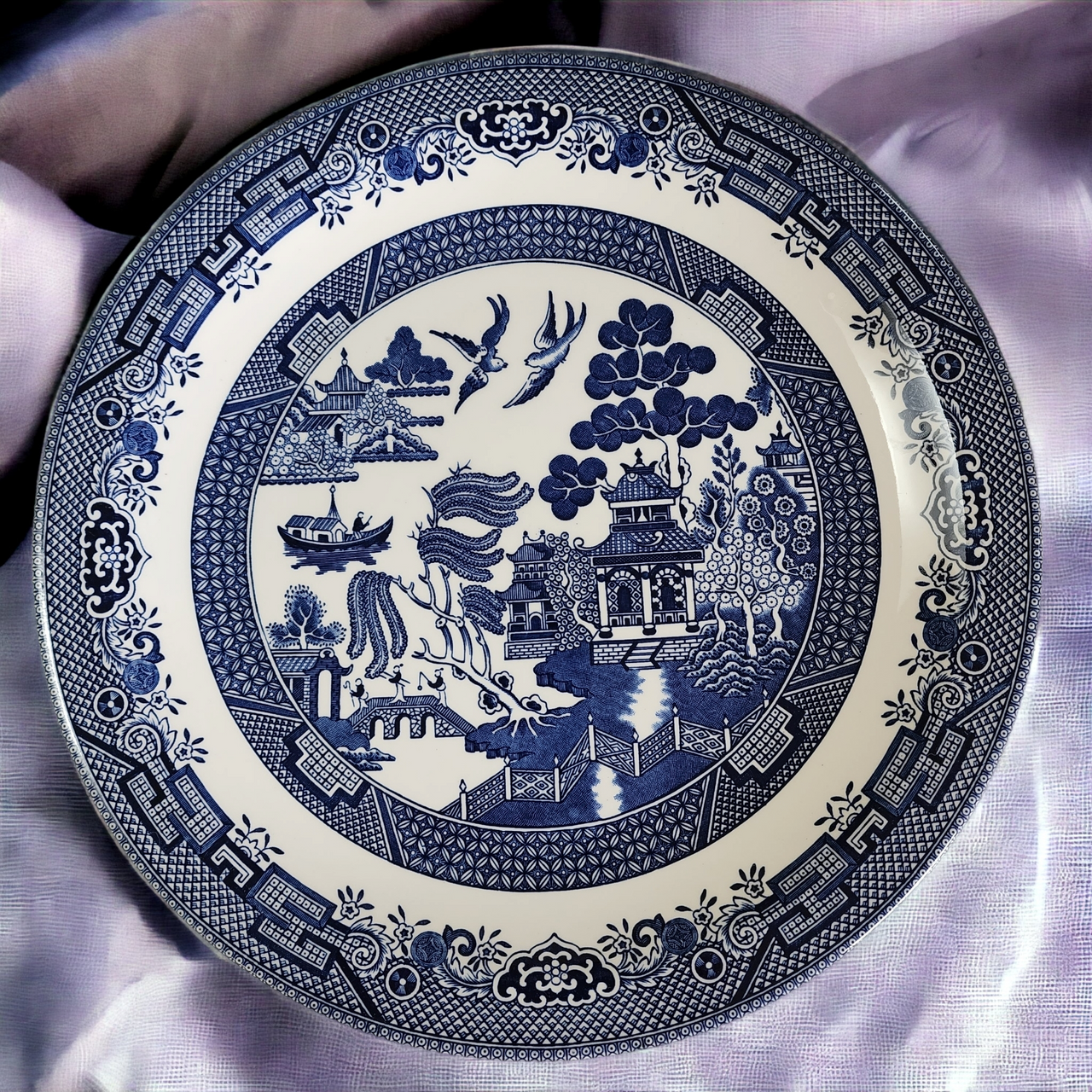 12" Churchill Willow Blue Georgian Shape Chop Plate Round Platter