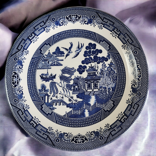 12" Churchill Willow Blue Georgian Shape Chop Plate Round Platter
