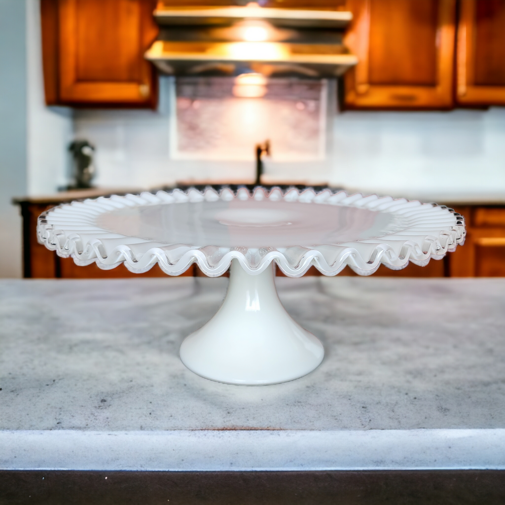 13" Fenton Silver Crest Milk Glass Round Cake Stand