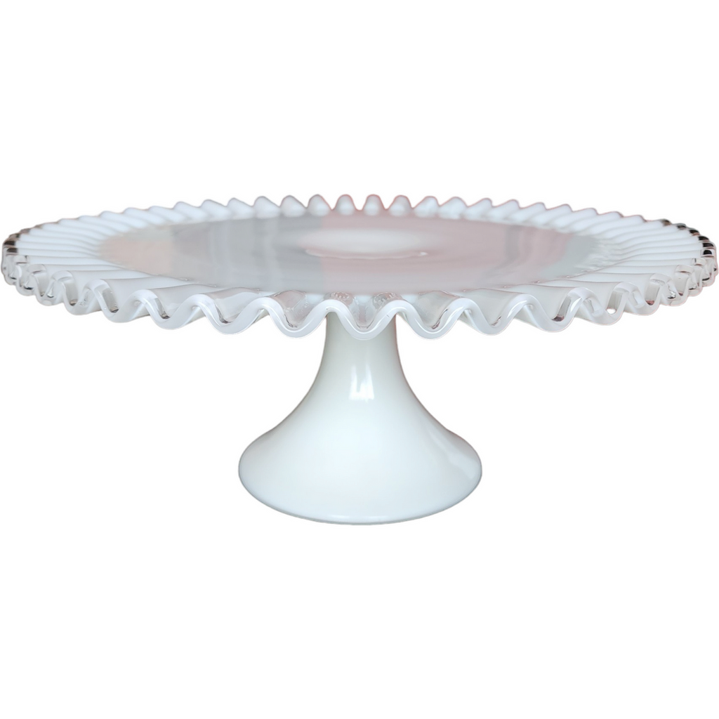 13" Fenton Silver Crest Milk Glass Round Cake Stand