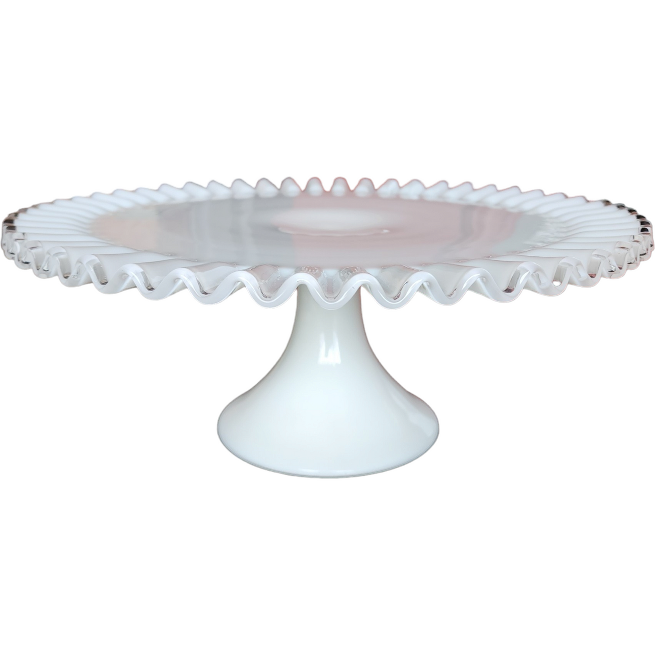 13" Fenton Silver Crest Milk Glass Round Cake Stand