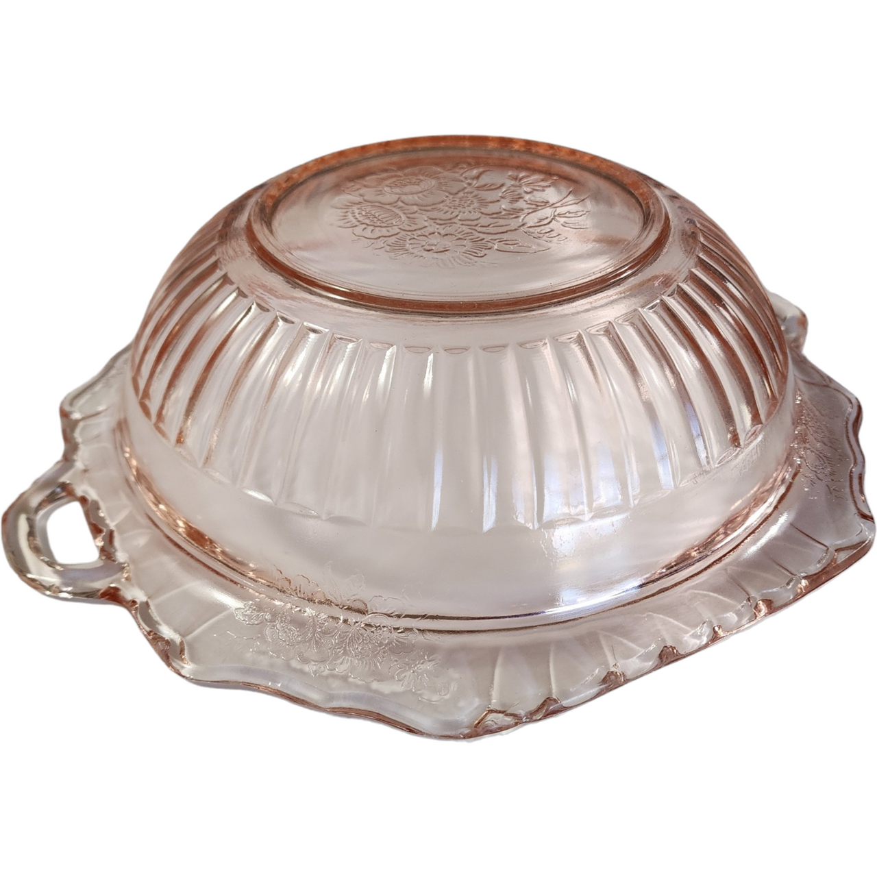 11" Anchor Hocking Mayfair Pink Handled Round Vegetable Bowl