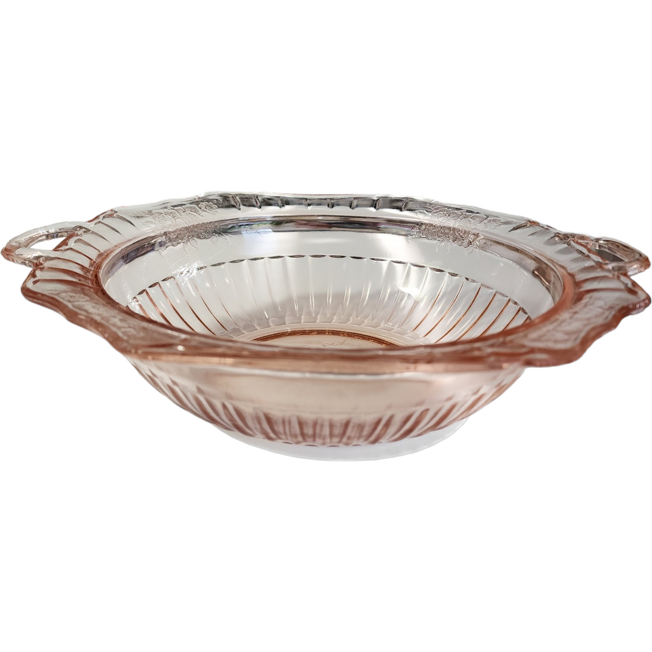 11" Anchor Hocking Mayfair Pink Handled Round Vegetable Bowl