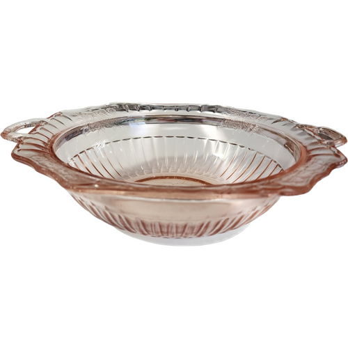 11" Anchor Hocking Mayfair Pink Handled Round Vegetable Bowl