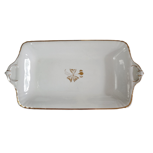 Powell Bishop & Stonier Royal Ironstone Tea Leaf Center And Gold Trim Farmhouse Butter Tray