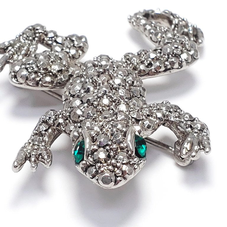 Hobe Pave Marcasite and Silver Frog Brooch Pin, 1940s