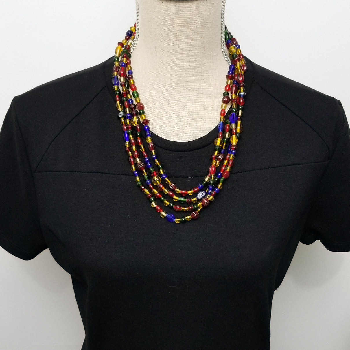 Vintage Hand Blown Venetian Multicolor Glass Extra Long 94" Rope Necklace