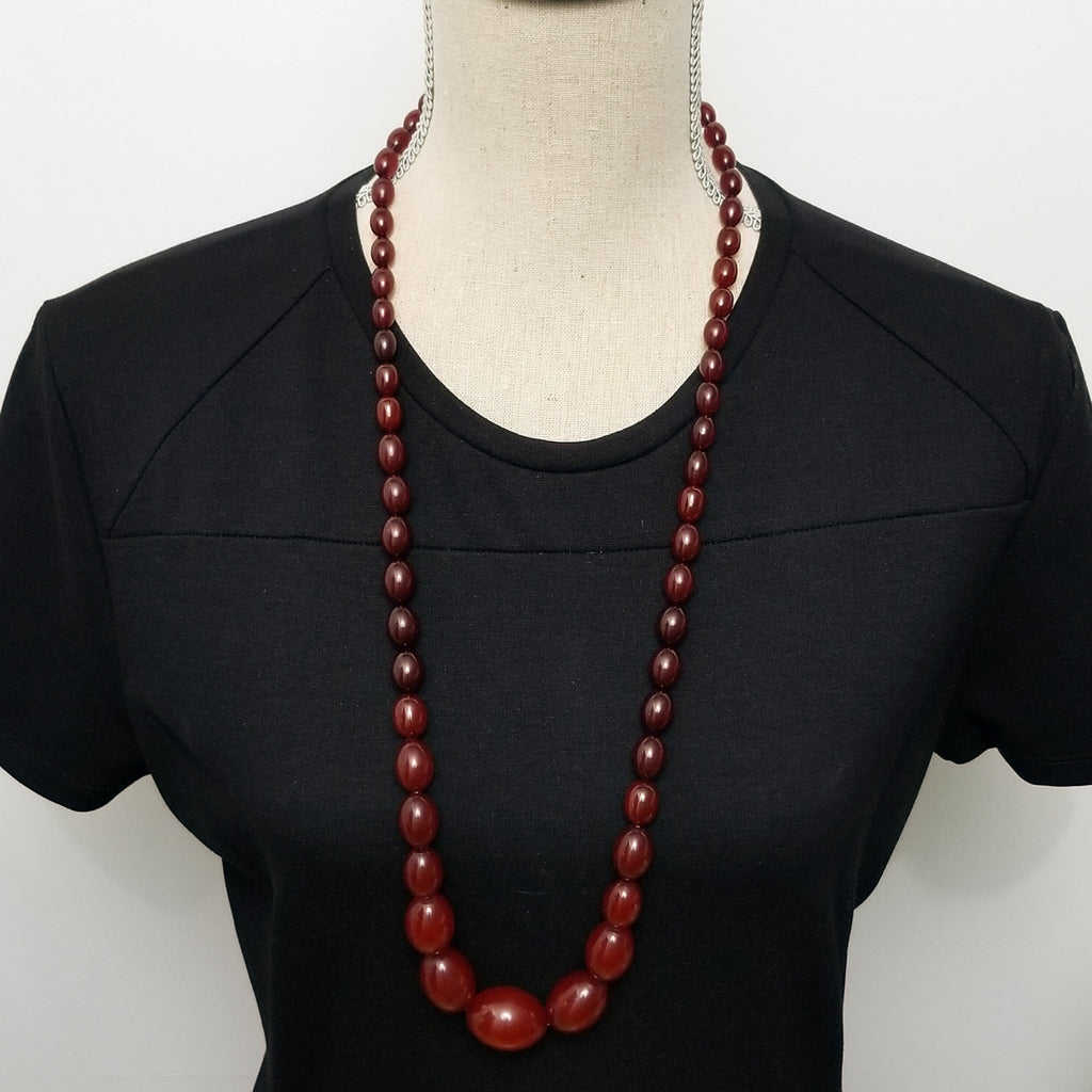 Art Deco Cherry Amber Bakelite 32" Graduated Bead Necklace