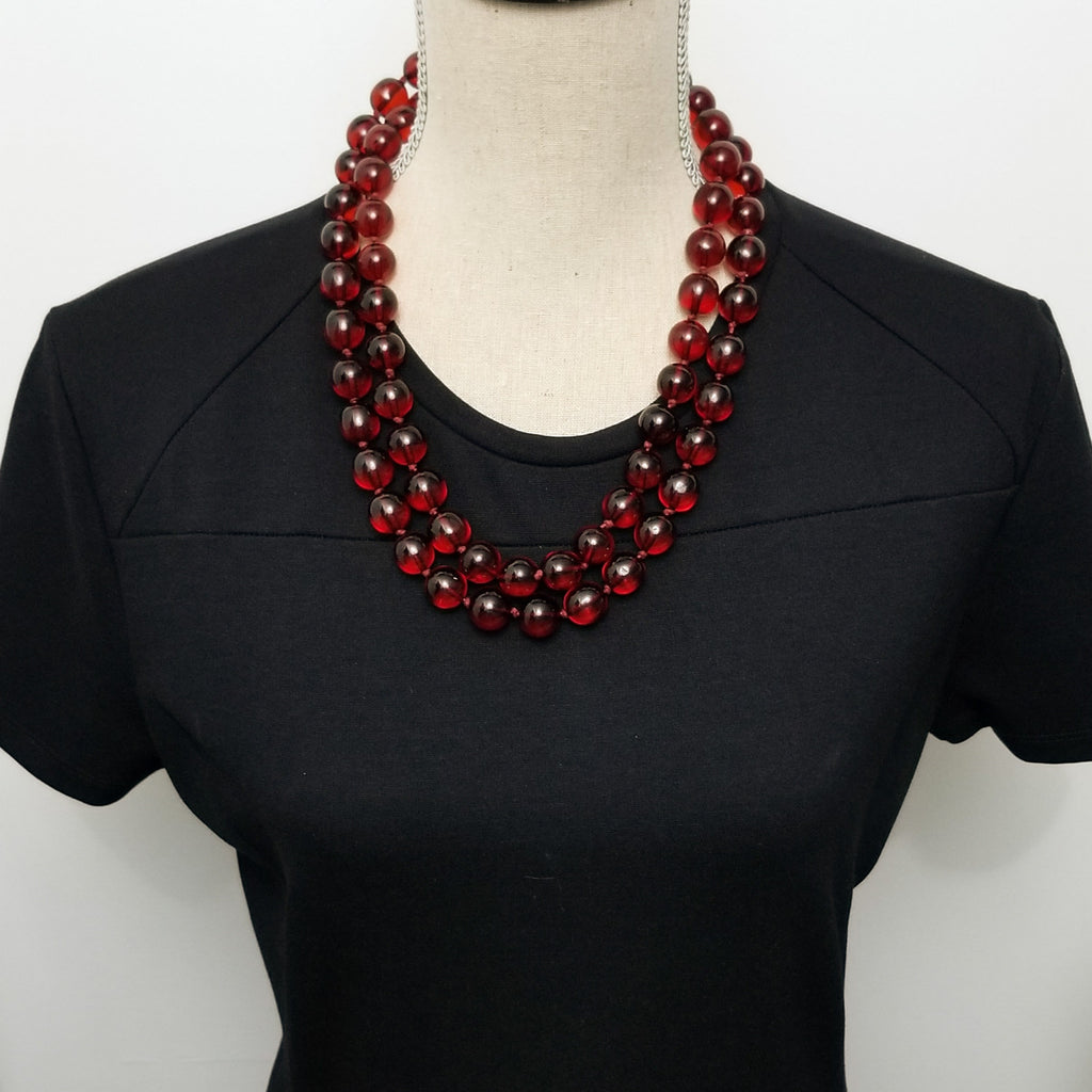 Red Cherry Amber Bakelite 46" Rope Bead Necklace