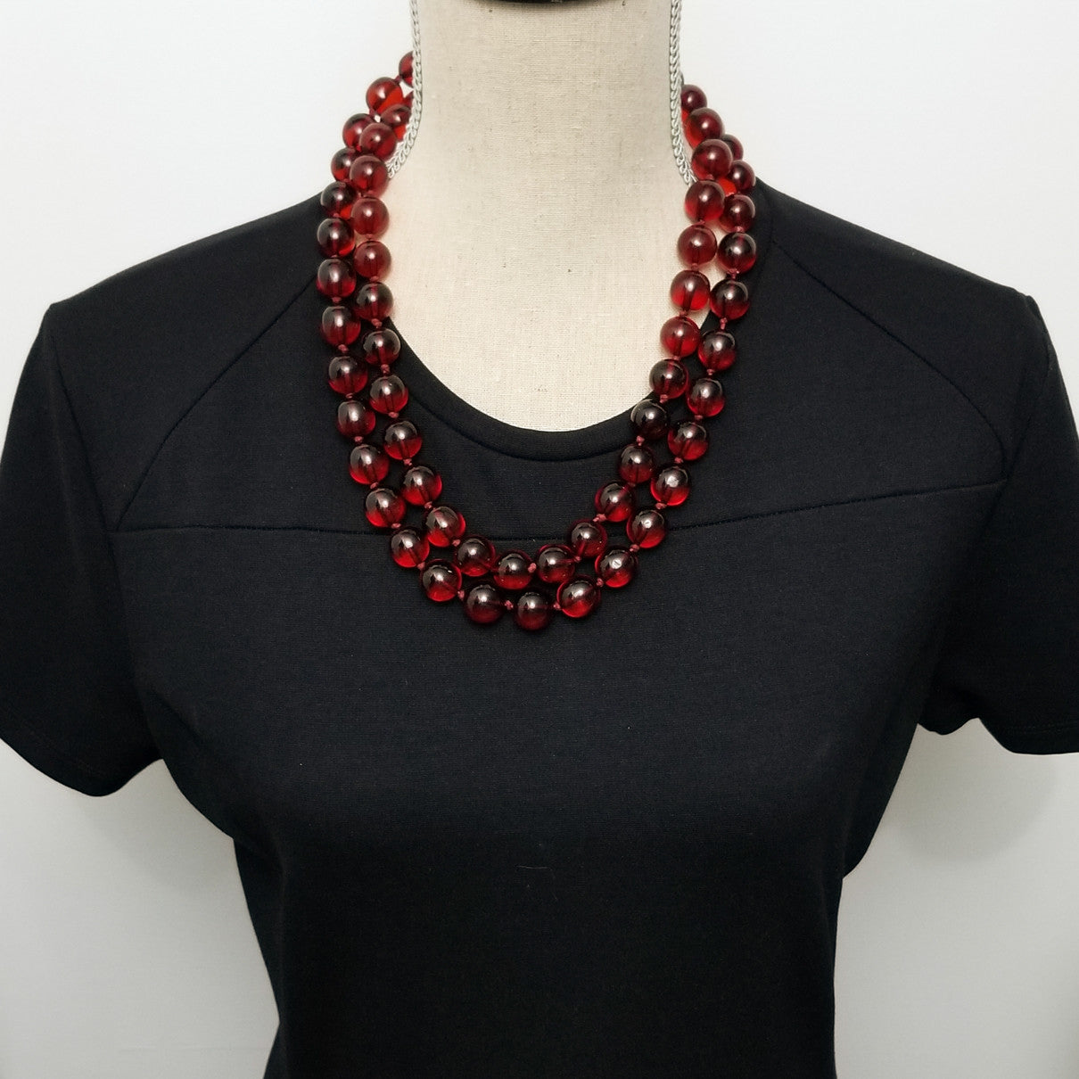 Red Cherry Amber Bakelite 46" Rope Bead Necklace