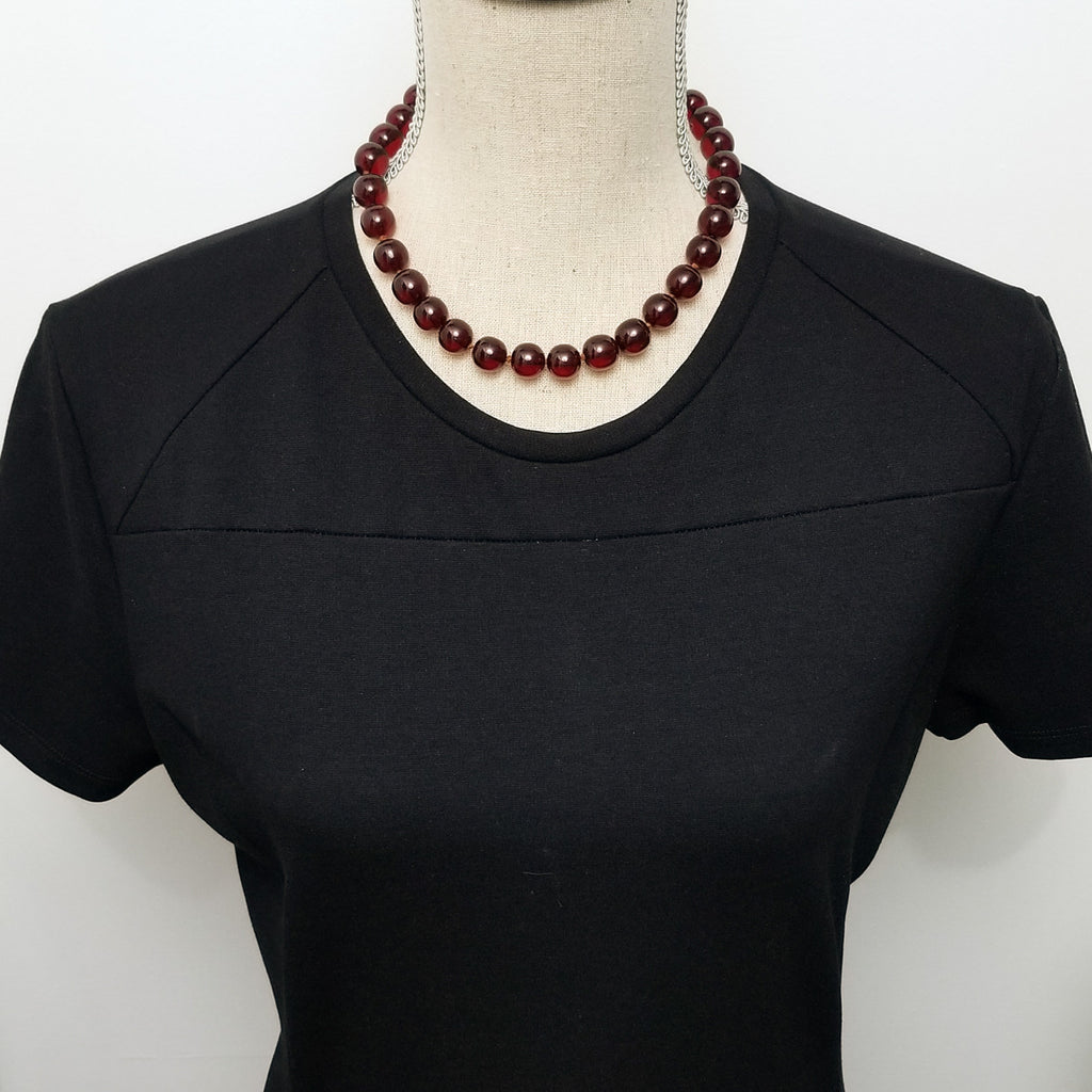 Red Cherry Amber Bakelite 17.5" Round Bead Choker Necklace