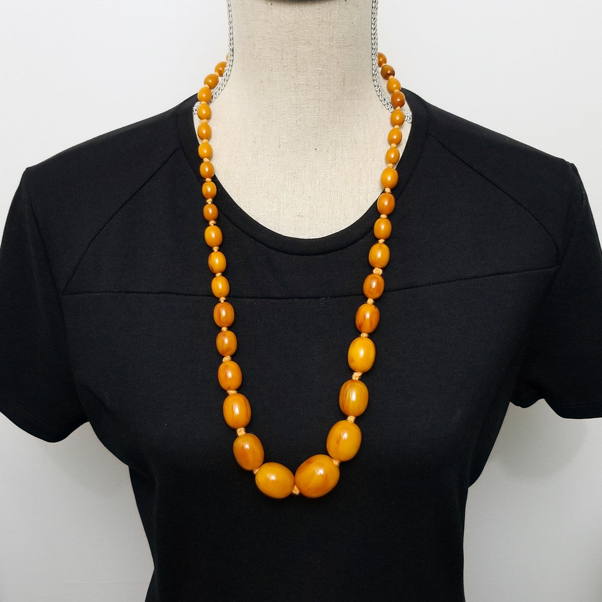 Vintage Butterscotch Amber Bakelite 29" Graduated Bead Necklace