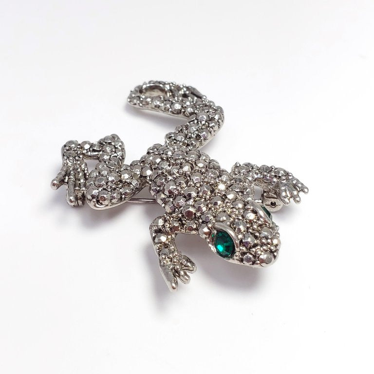 Hobe Pave Marcasite and Silver Frog Brooch Pin, 1940s