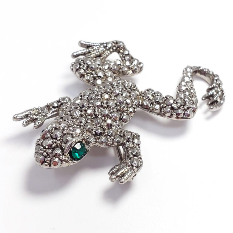 Hobe Pave Marcasite and Silver Frog Brooch Pin, 1940s
