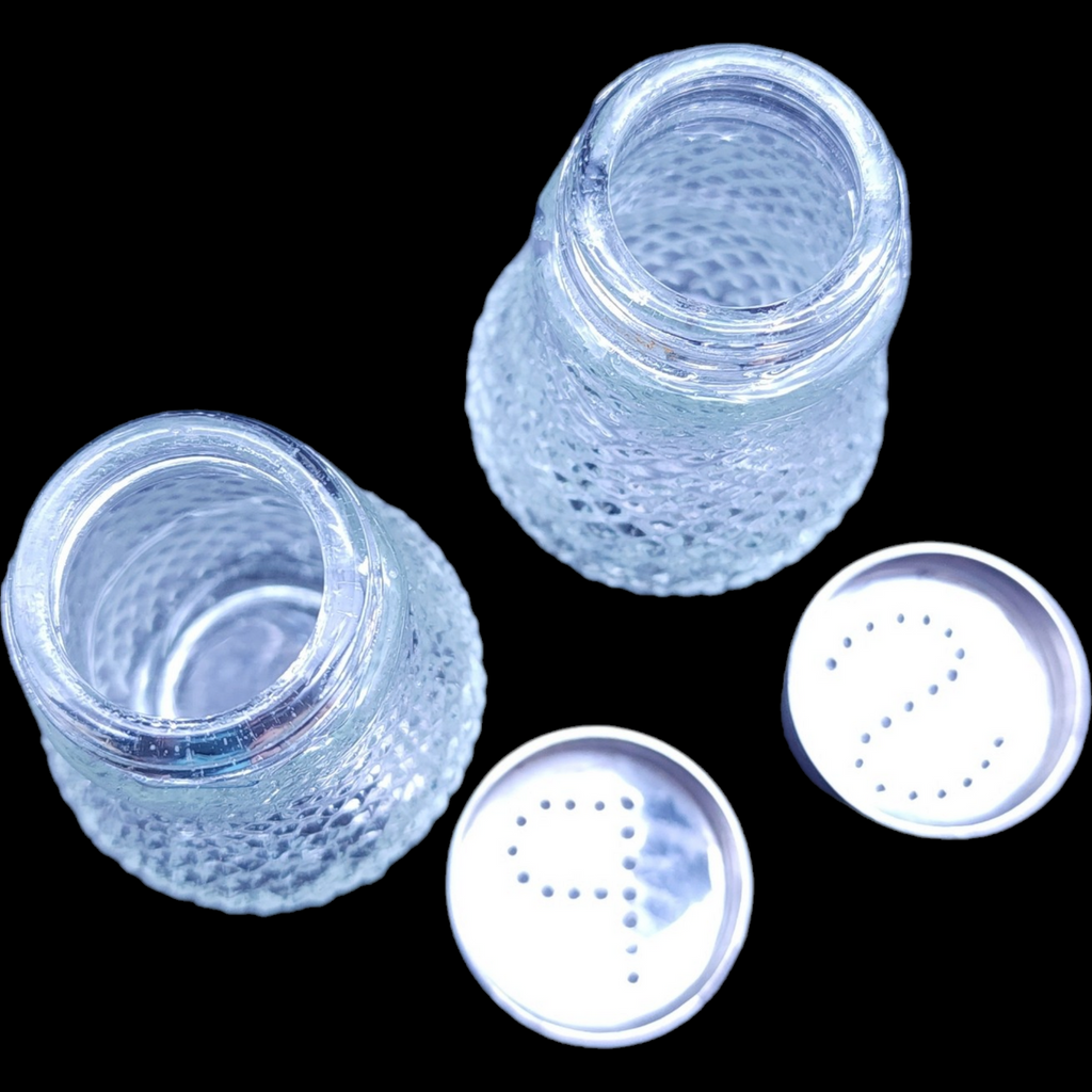 Vintage Diamond Point Optic Clear Glass Salt & Pepper Shakers Japan