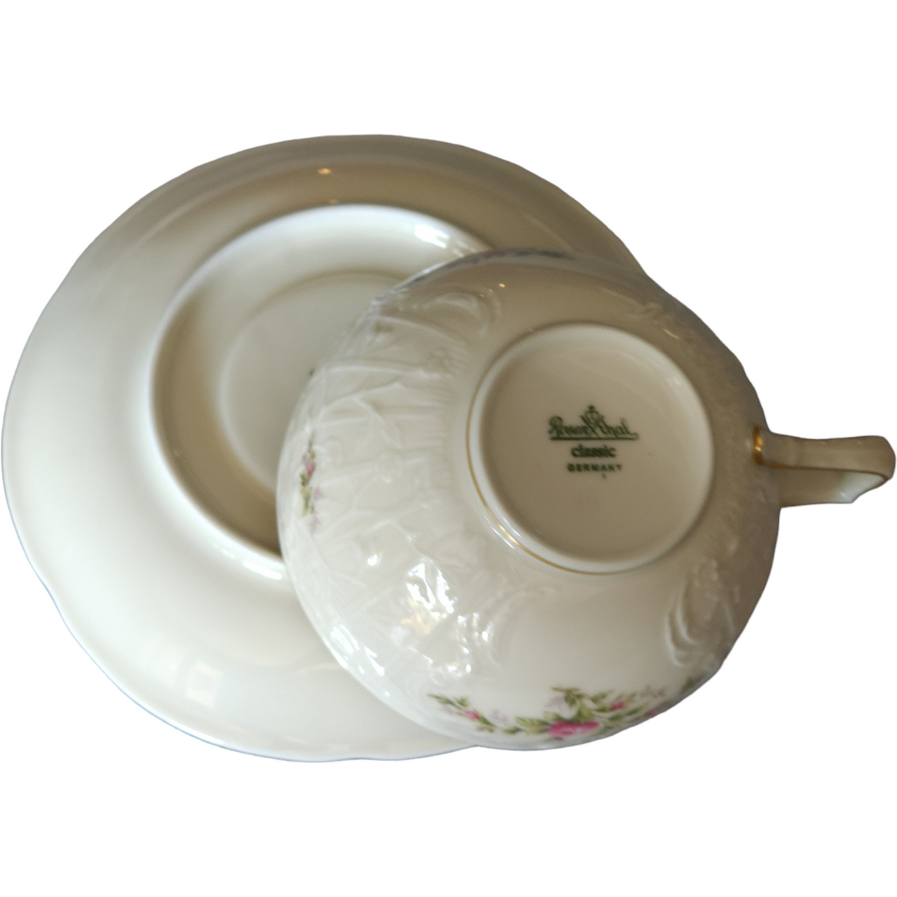 Rosenthal Continental Sanssouci Rose Ivory Gold Trim Flat Cup & Saucer Set
