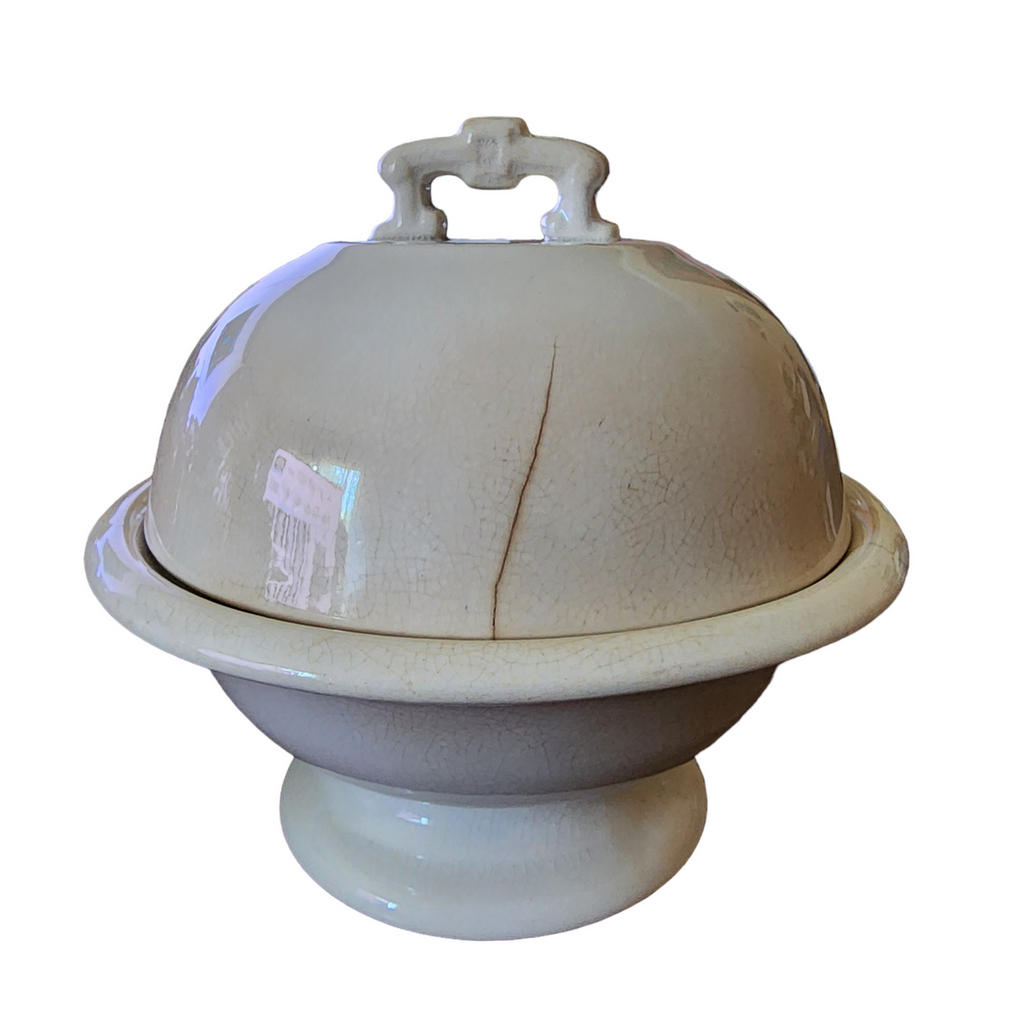 British Pottery Glasgow Ironstone China Warranted All White Cheese Dome/Butter Keeper