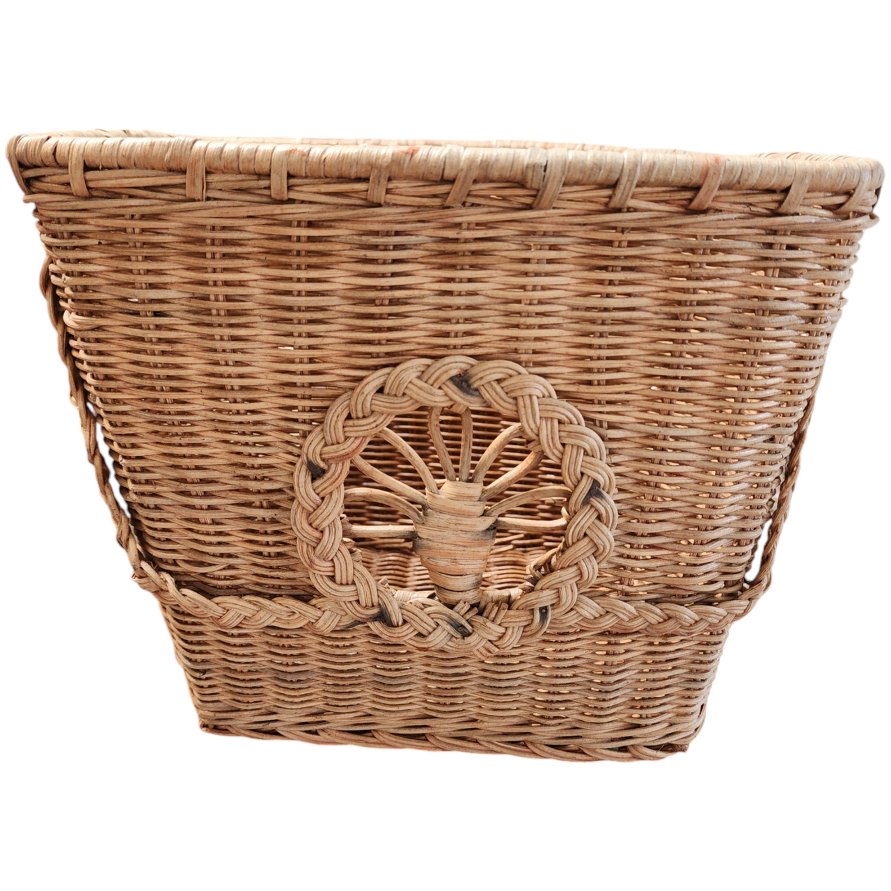 Handcrafted Woven Wicker Basket with Decorative Design