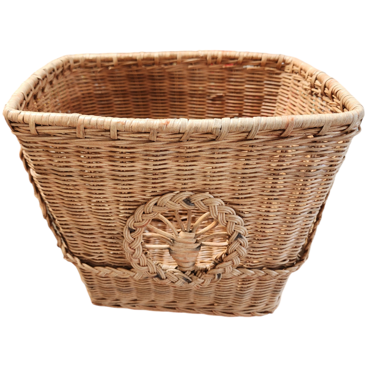 Handcrafted Woven Wicker Basket with Decorative Design