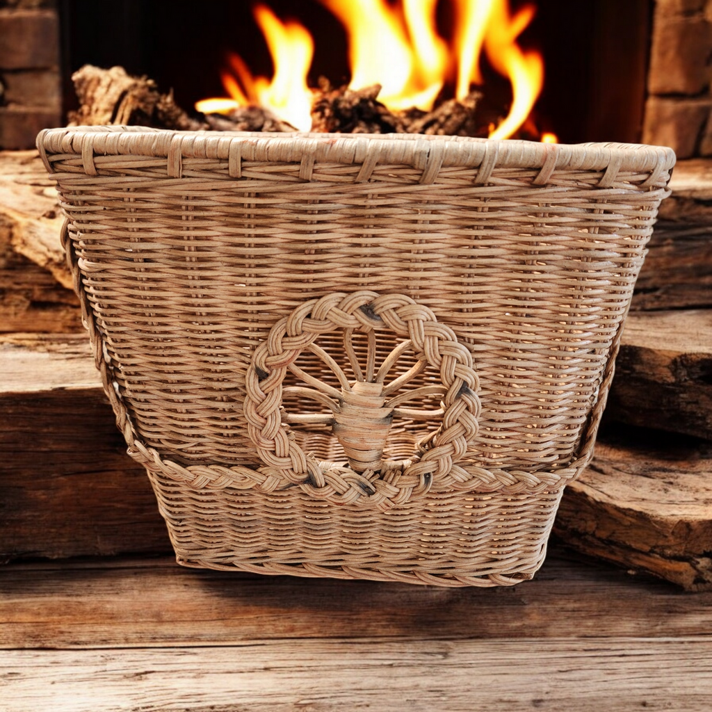 Handcrafted Woven Wicker Basket with Decorative Design