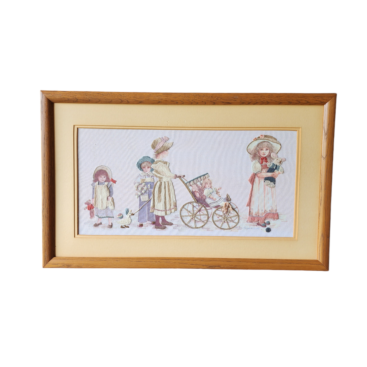 Jan Hagara Finished Hand Embroidered Crewel Fabric Art Framed