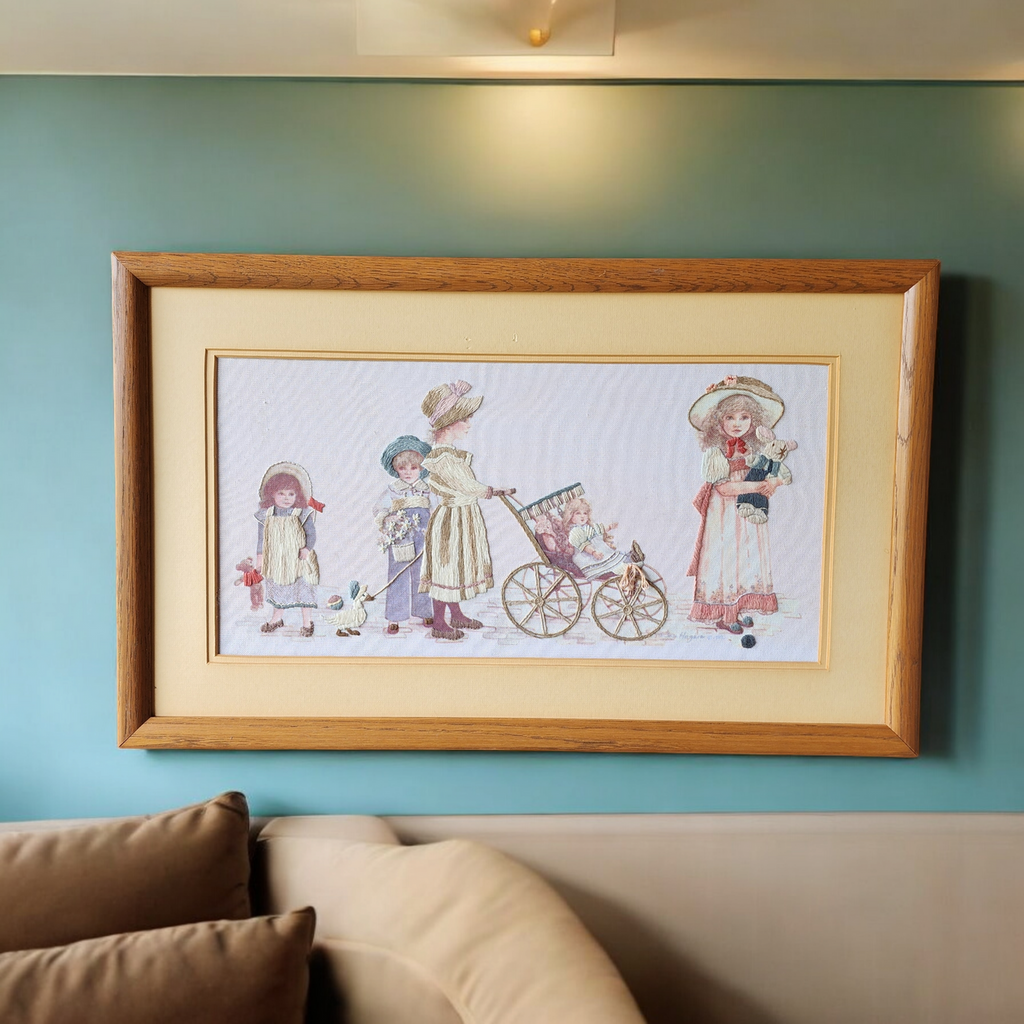 Jan Hagara Finished Hand Embroidered Crewel Fabric Art Framed