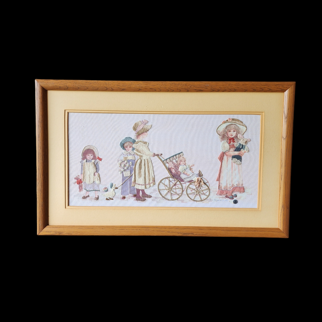 Jan Hagara Finished Hand Embroidered Crewel Fabric Art Framed