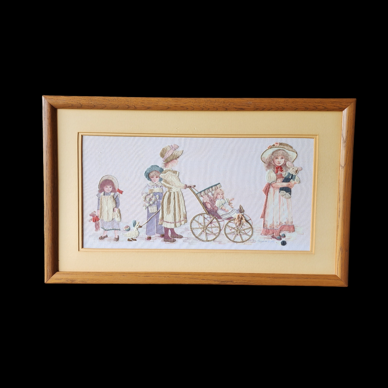 Jan Hagara Finished Hand Embroidered Crewel Fabric Art Framed