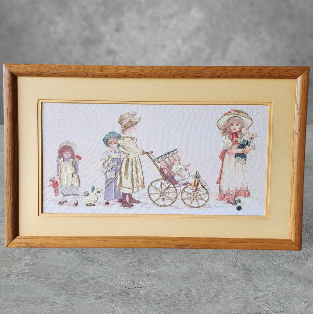 Jan Hagara Finished Hand Embroidered Crewel Fabric Art Framed