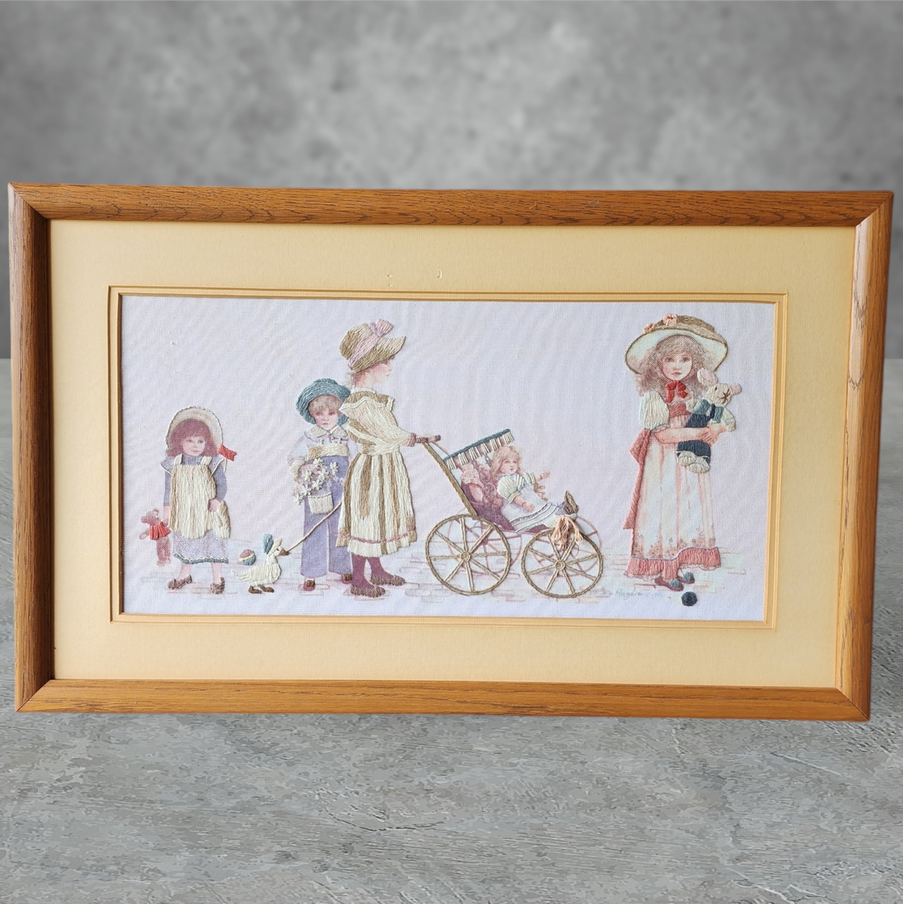 Jan Hagara Finished Hand Embroidered Crewel Fabric Art Framed