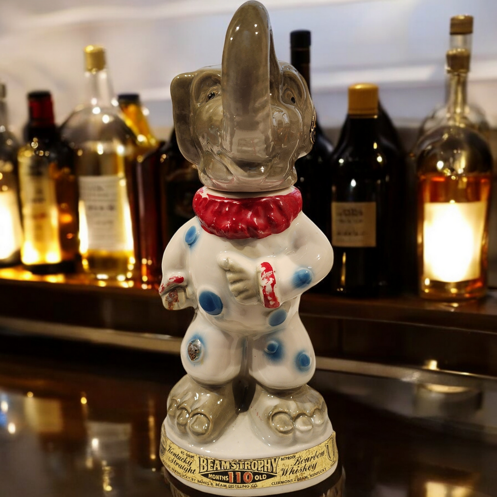 Vintage Jim Beam Regal China Decanter Elephant Clown Trophy Series 1960s Bourbon Whiskey Collectible