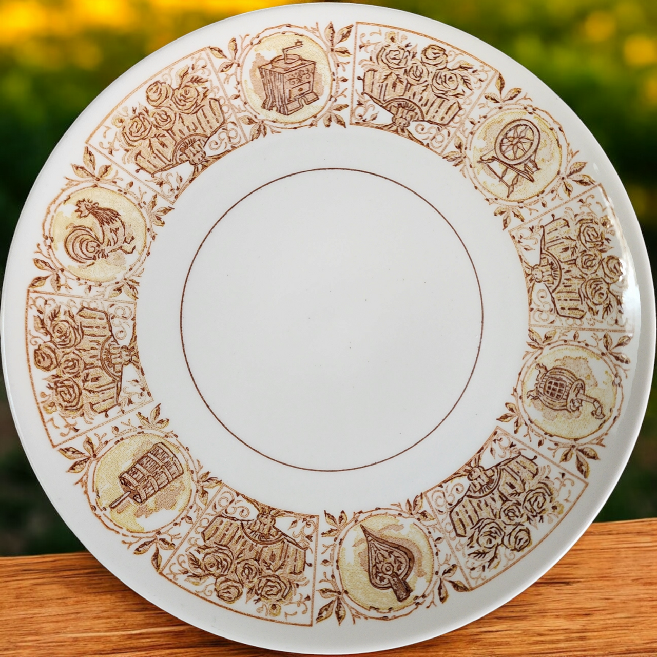 Taylor, Smith & Taylor TS&T Farmhouse Platter Vintage Sepia Brown Transferware with Rustic Motifs