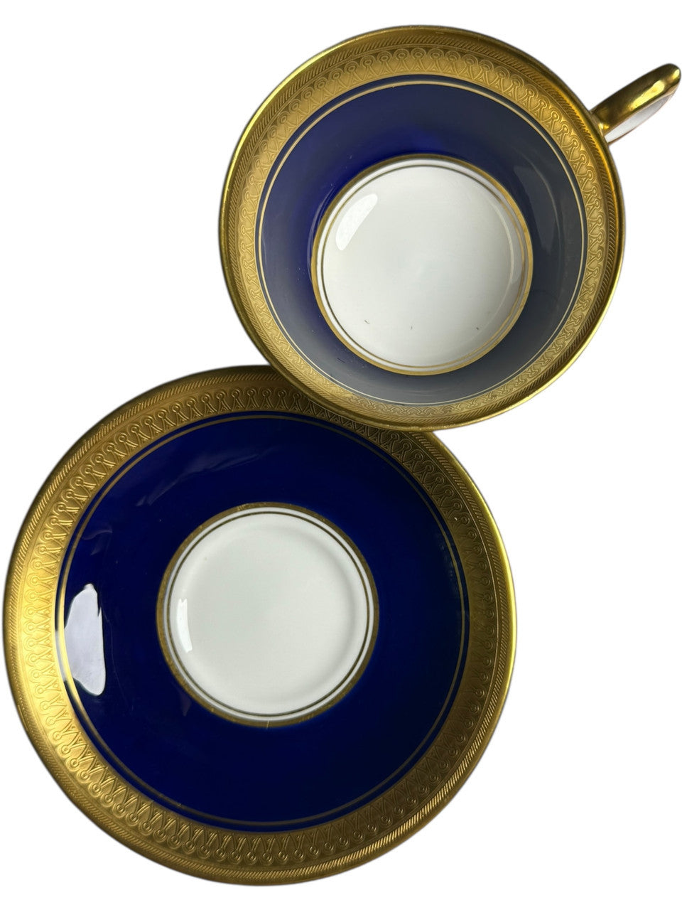 4"  Aynsley England Buckingham Cobalt Blue & Gold  Footed Cup & Saucer Set Bone China