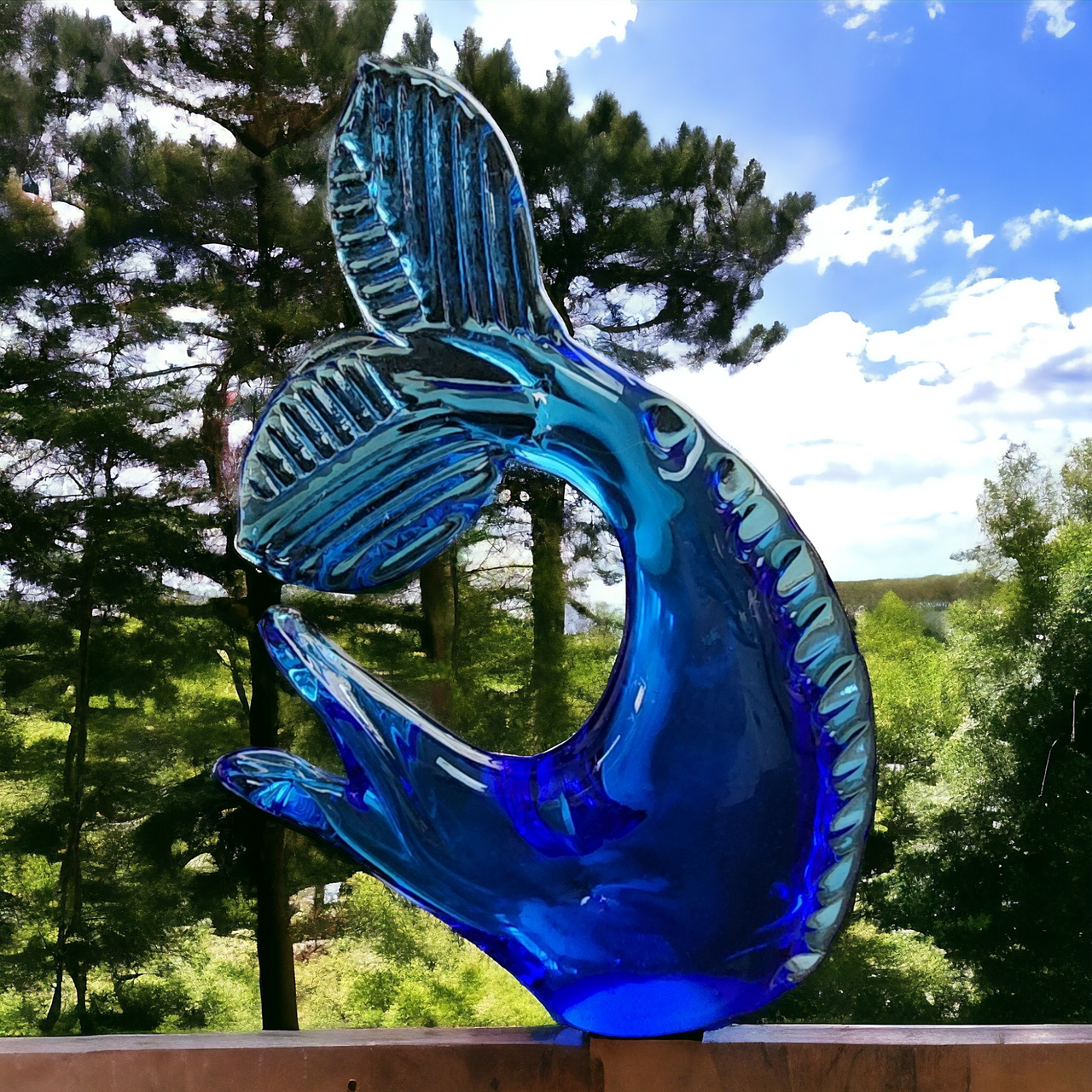 Pilgrim Glass Animals Cobalt Blue Dolphin/Fish Hand Blown Figurine Paperweight