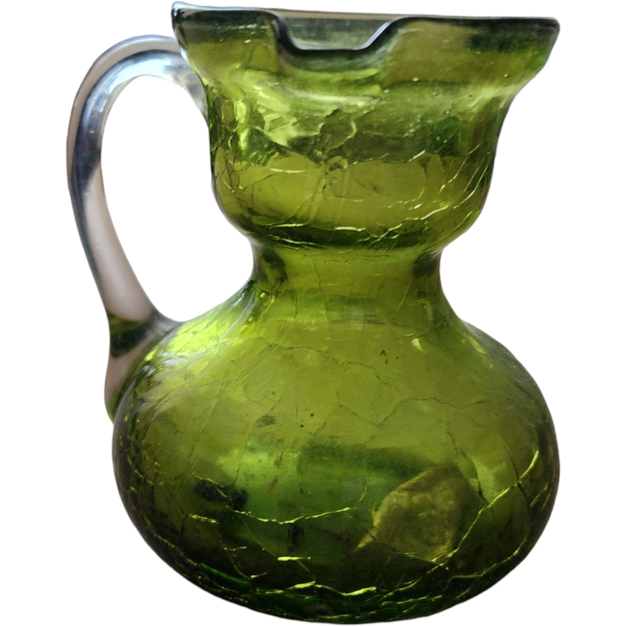 Pilgrim Glass Olive Crackled Blown Glass Miniature Pitcher