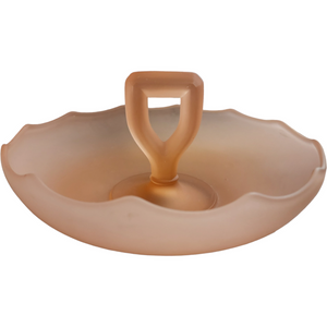 Pink Frosted Satin Depression Glass Center Handle Tidbit Tray Candy Dish Bowl