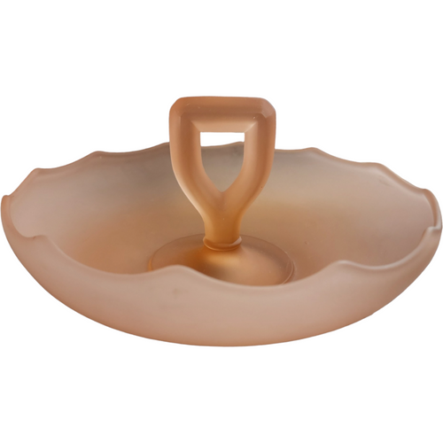 Pink Frosted Satin Depression Glass Center Handle Tidbit Tray Candy Dish Bowl